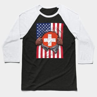 Switzerland Flag American Flag Ripped - Gift for Swiss From Switzerland Baseball T-Shirt